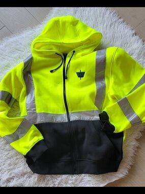 High-Visibility Yellow & Black Zip-Up Hoodie